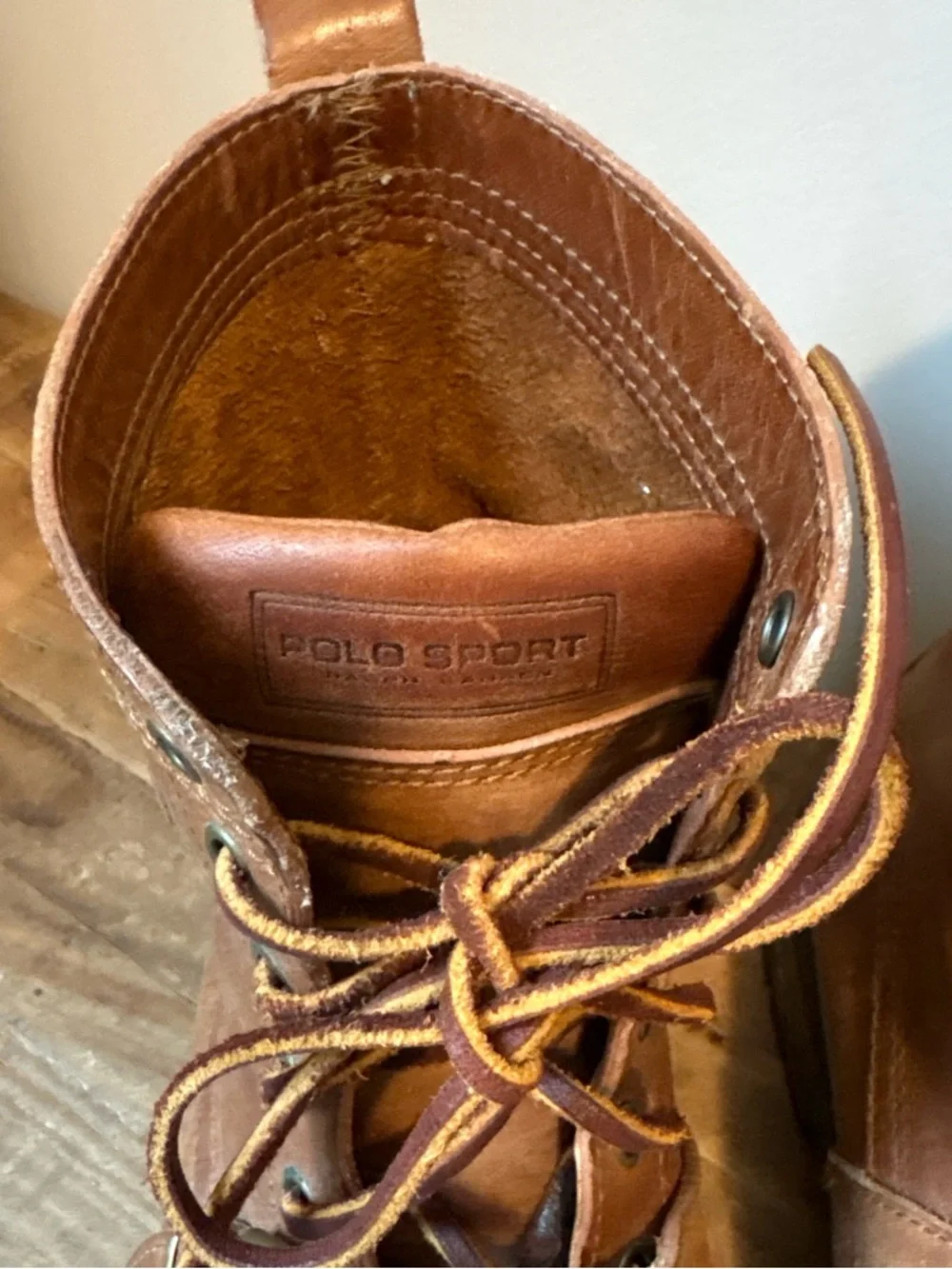 Ralph Lauren Polo Sport Men's Brown Leather Ranger Lace-Up Boots Buckle